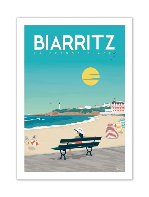 Vitage poster van het strand in Frankrijk.